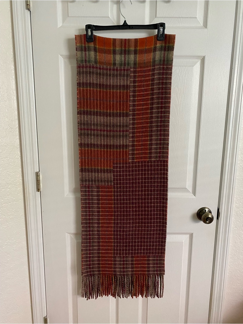 Banana Republic Italian Wool Patchwork Plaid Winter Scarf Fringe